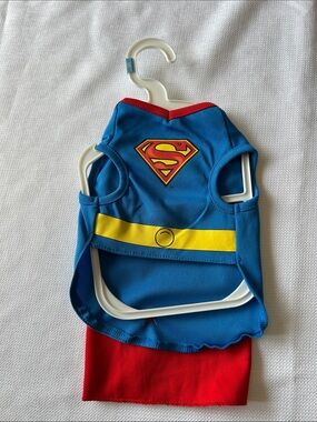 Dog Blue Superman Costume Shirt with Red Cape